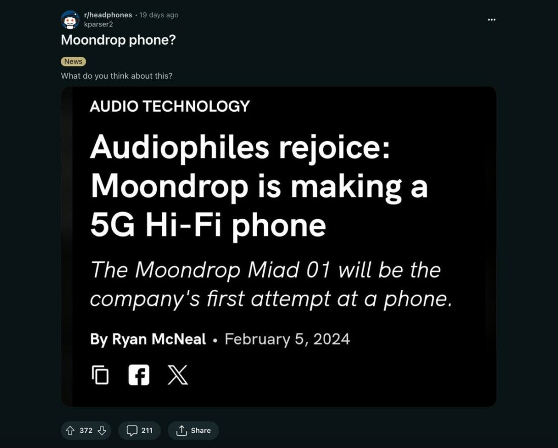 User sharing the news in r/headphones. (From: Reddit)