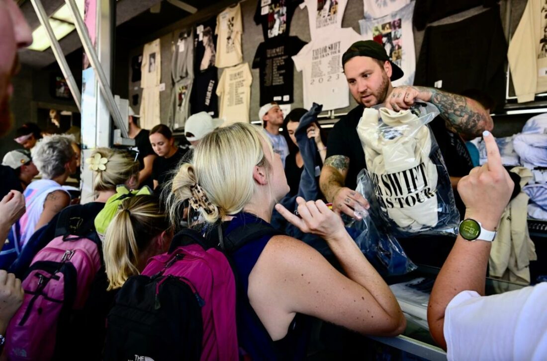 Swift's fans buying merchandise ahead of The Era's Tour. (From: Andy Cross/The Denver Post)