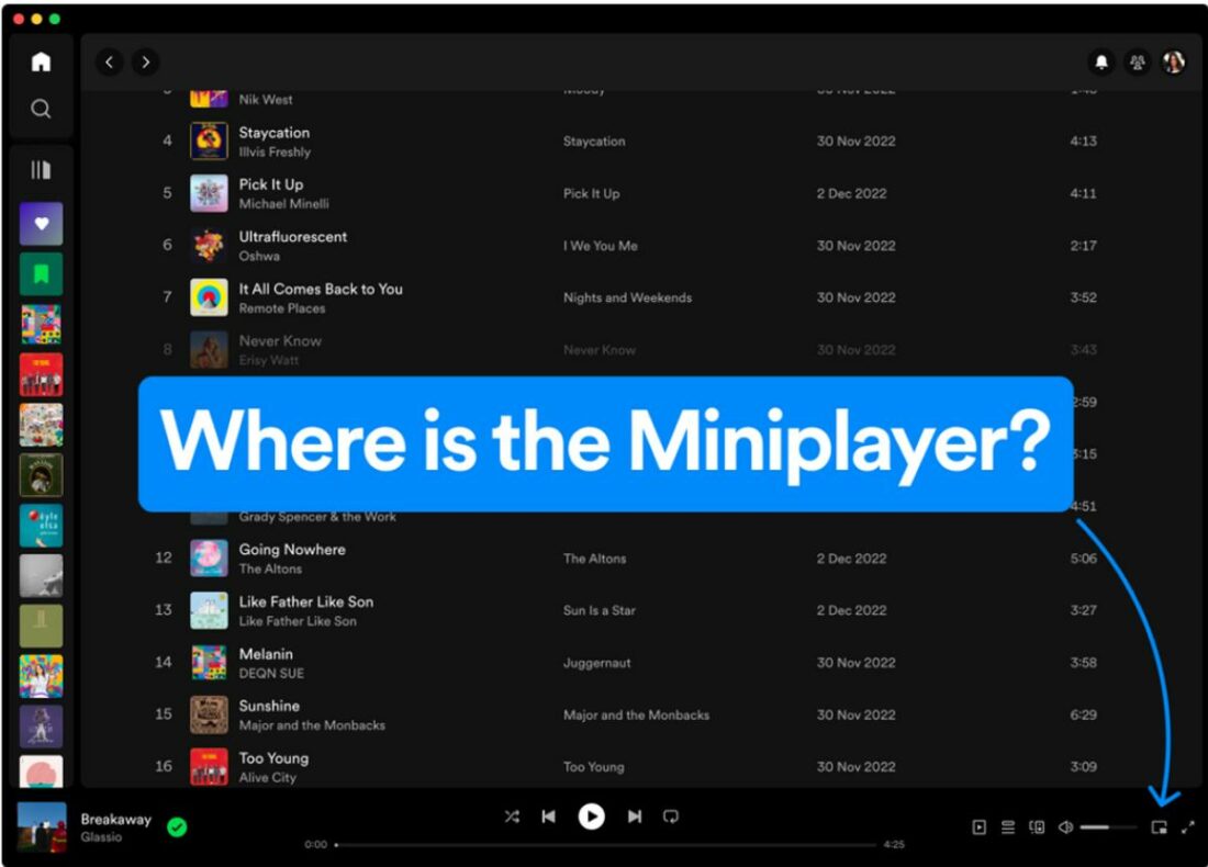 Photo showing where the Miniplayer is. [From Spotify]