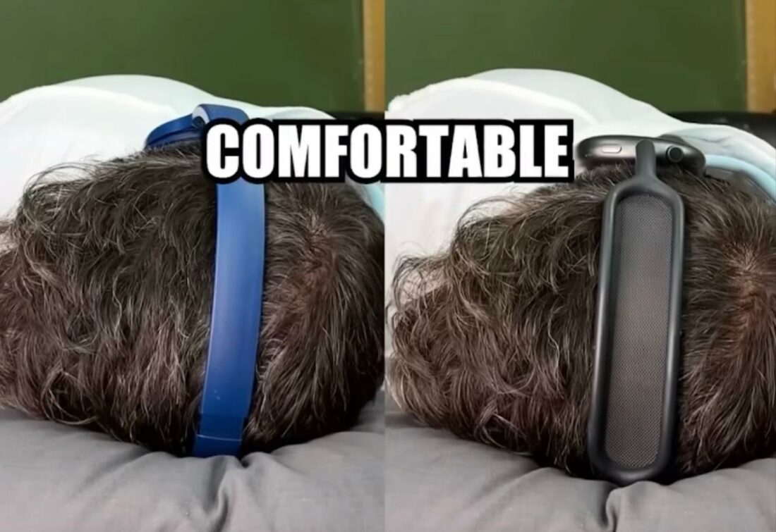 Testing the headphones' comfortability by laying on a pillow. (From: YouTube/Lets Test Laurence)