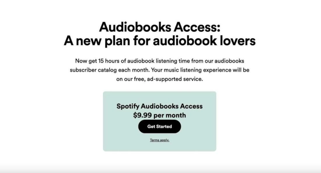 Spotify recently revealed its plans for a new Audiobooks Access plan. (From: Spotify)