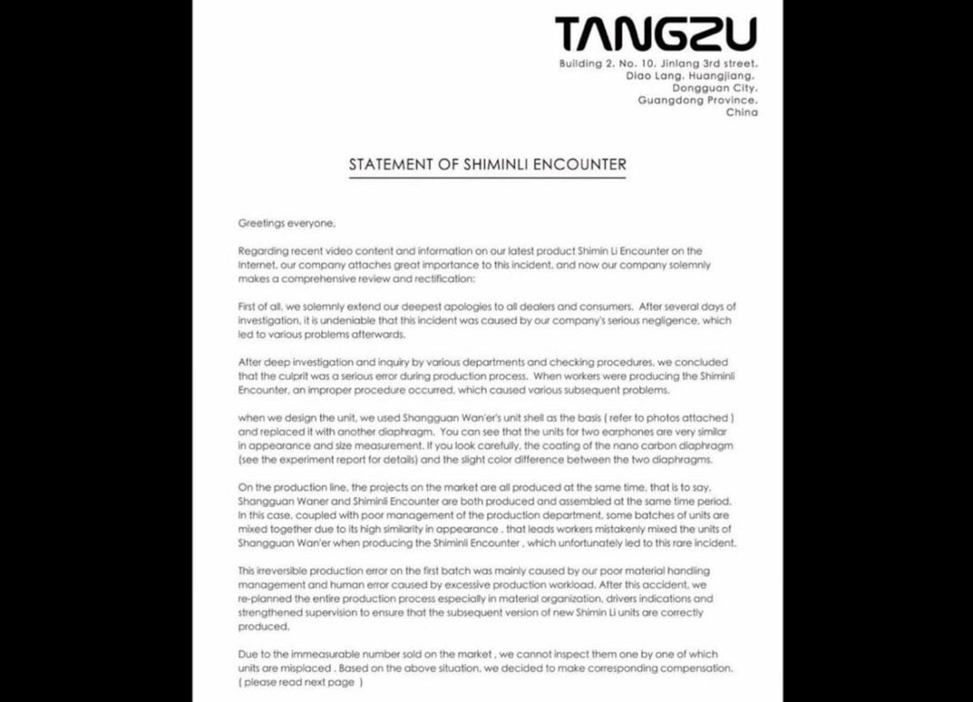 TangZu released an apology statement following Hi-Fri’s claims. (From: Facebook/TangZu)