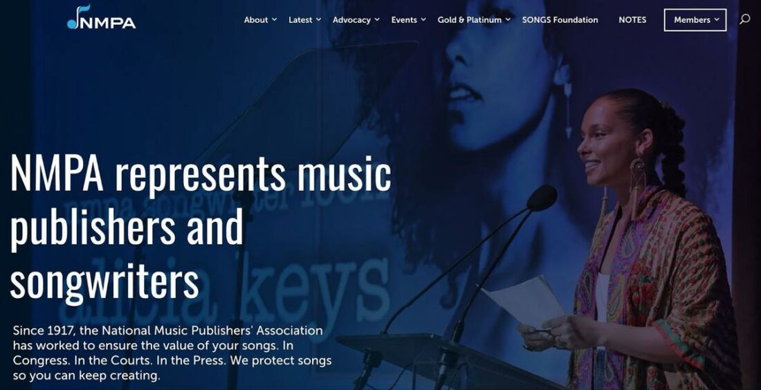 The National Music Publishers' Association (NMPA) landing page. (From: NMPA)