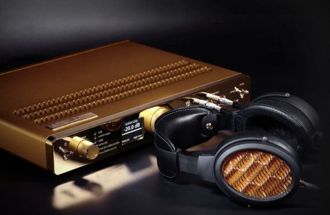 Warwick Acoustics sprinkles gold into their already-expensive APERIO headphone system. (From: Warwick Acoustics)