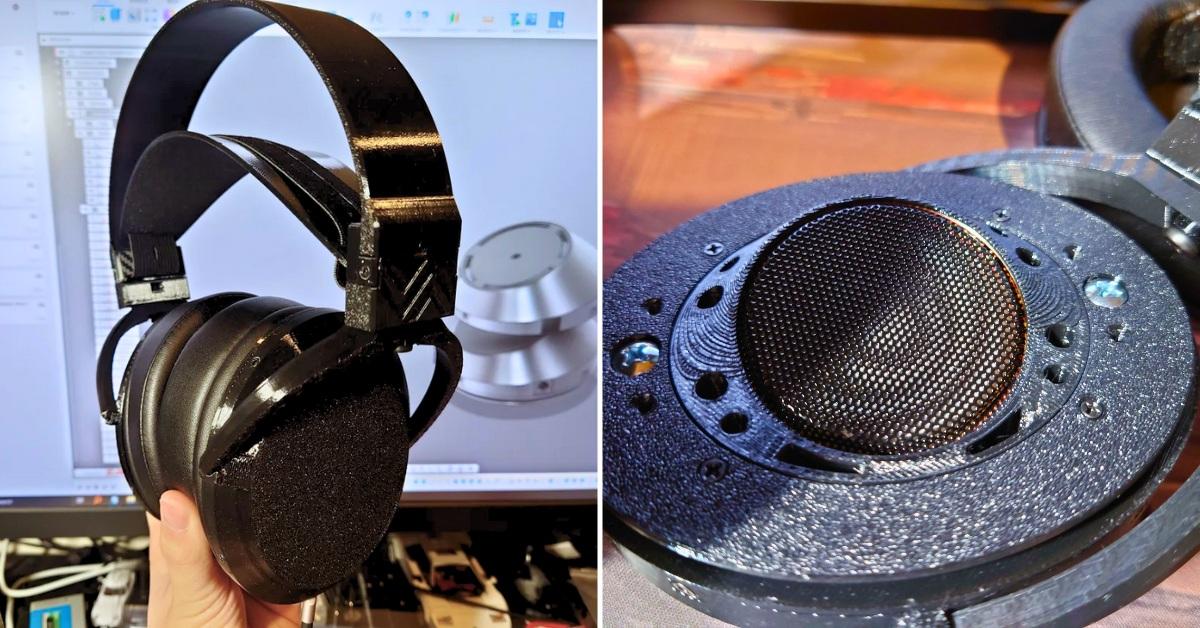 These DIY headphones have angled drivers for direct-to-ear sound. (From: Reddit)