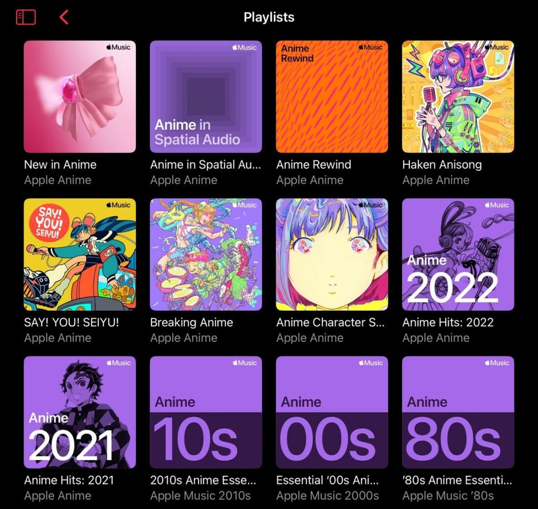 Anime playlists on Apple Music.