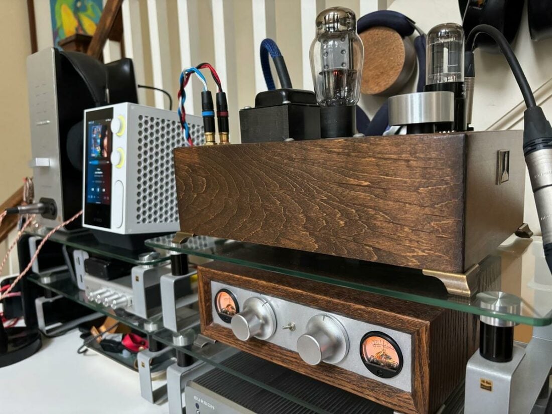 The analog outputs can drive external amps, like the Bottlehead Crack pictured here. (From: Trav Wilson)