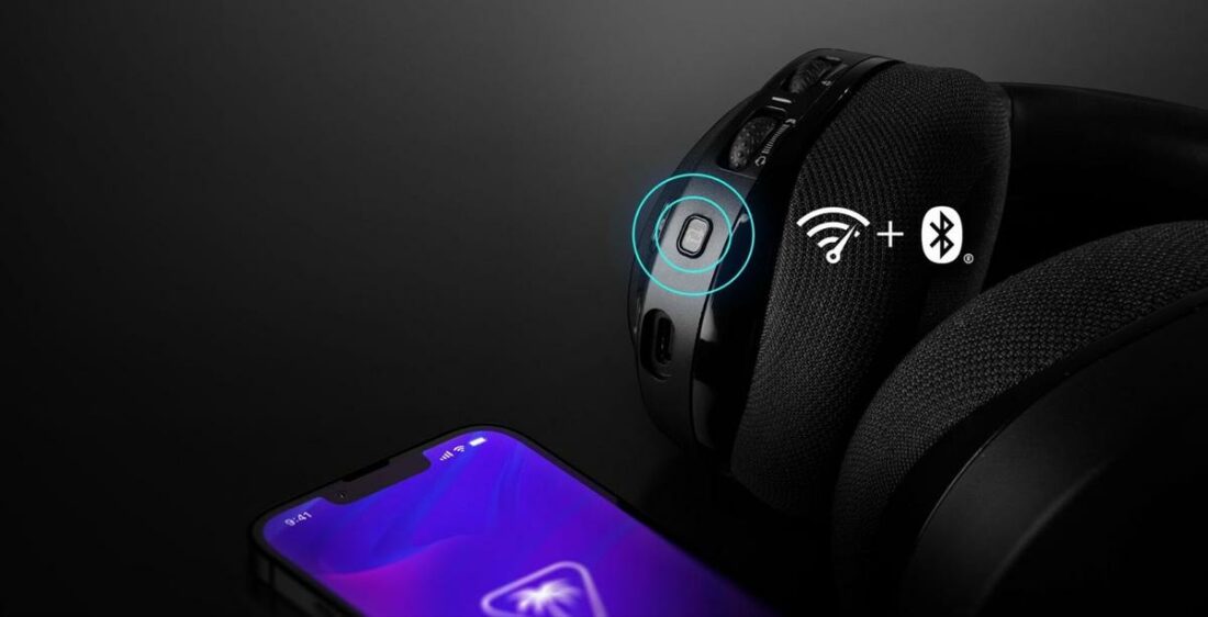 You can easily switch between 2.4GHz wireless and Bluetooth connection pressing one button. (From: Turtle Beach)