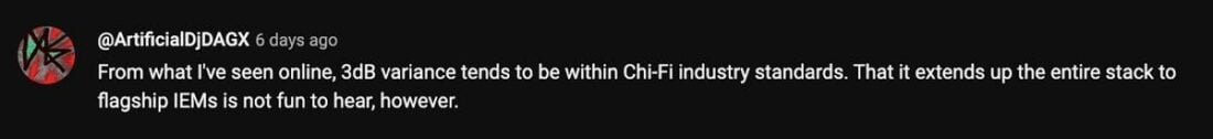 User disappointed at the direction of ChiFi IEMs. (From: YouTube)