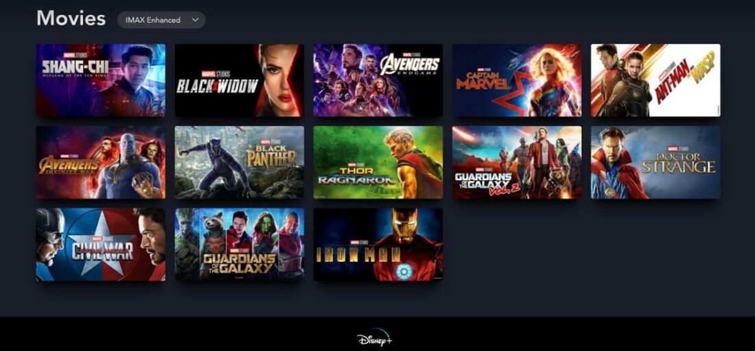 Some of the Marvel movies set to be upgraded with IMAX-Enhanced sound on Disney+. (From: Disney)
